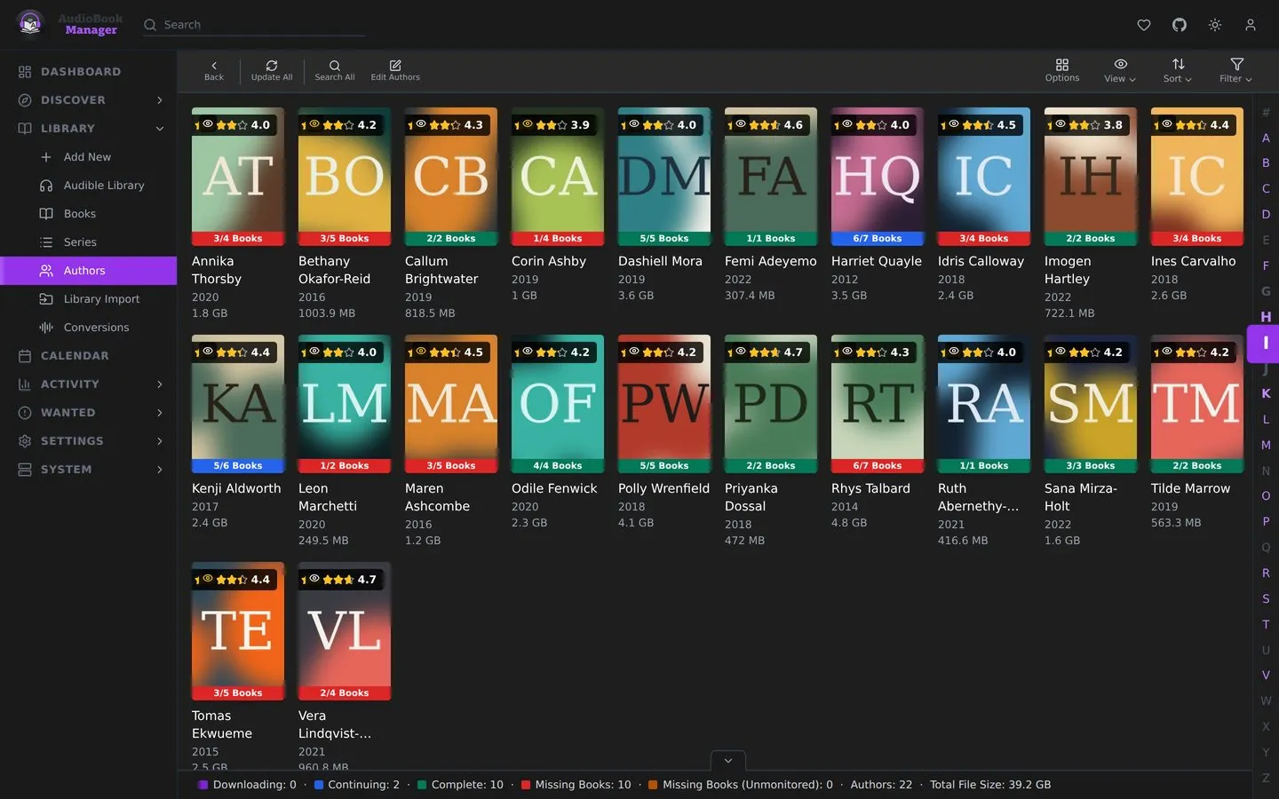 The Authors page: one tile per author