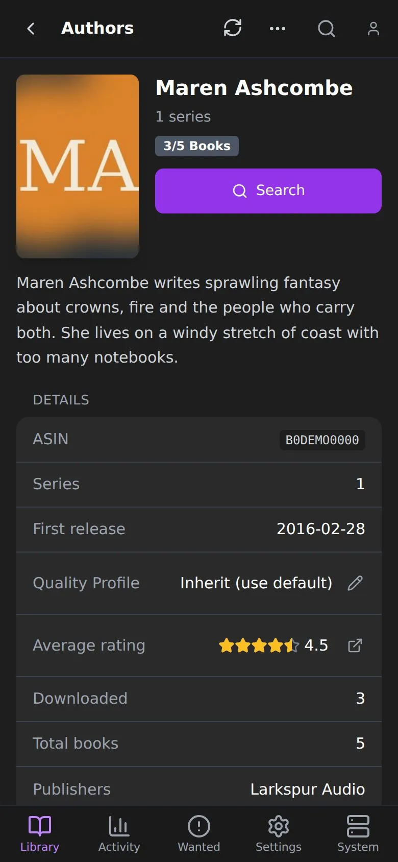 An author’s page on a phone