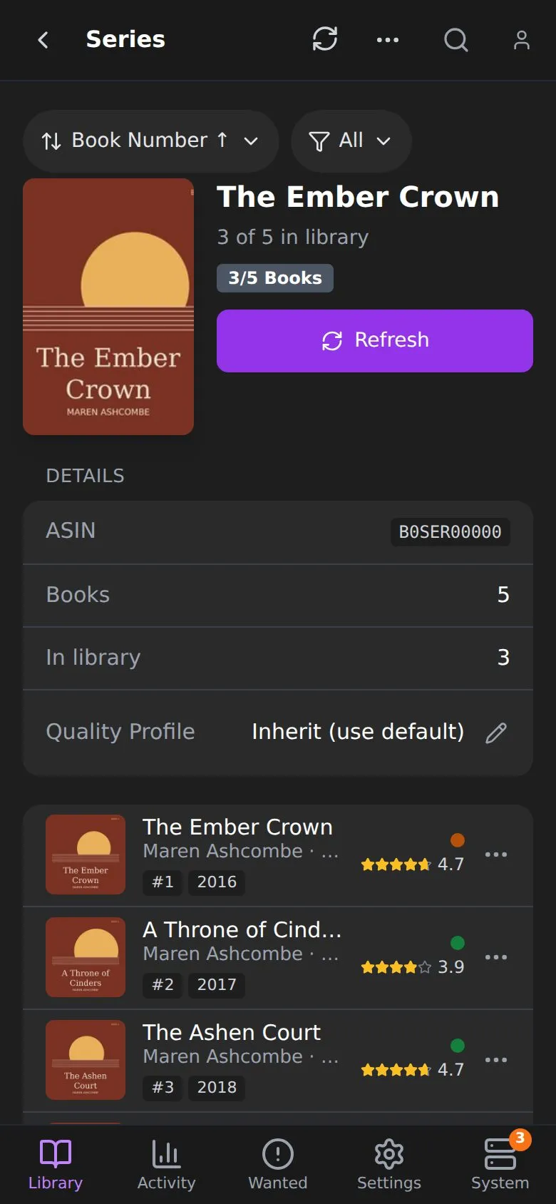 A series page on a phone
