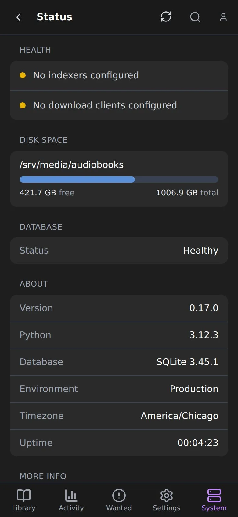 System, Status on a phone